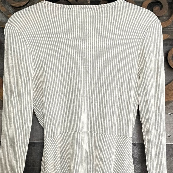 Faux Wrap Top Tie V Neck Pin Stripe Boho Preppy Minimalist Blouse - Picture 12 of 16